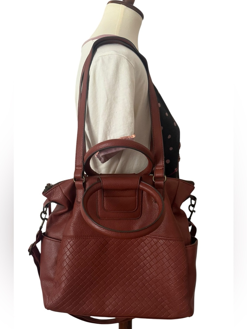 Time and True Giselle Cognac Brown Faux Leather Tote Shoulder Handbag Purse - Picture 11 of 11